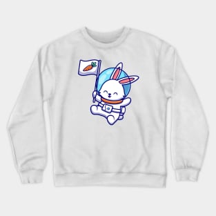 Cute Rabbit Astronaut Floating With Carrot Flag Crewneck Sweatshirt